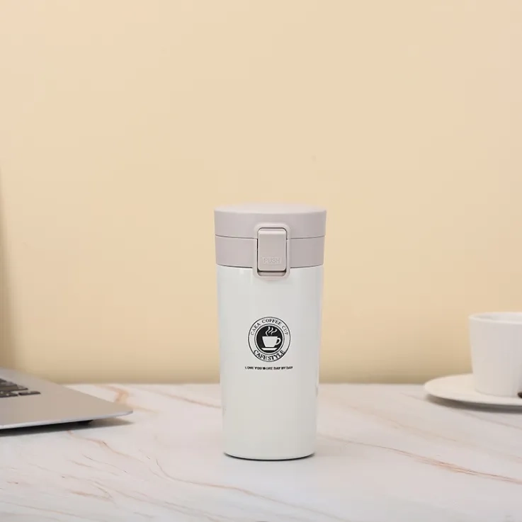 Stainless steel thermos cup with temperature display - White